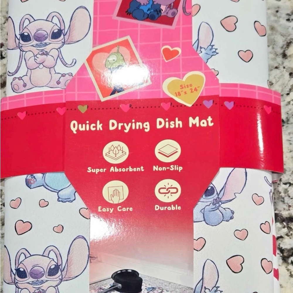 Disney Pink & White Stitch Quick-Dry Dish Mat